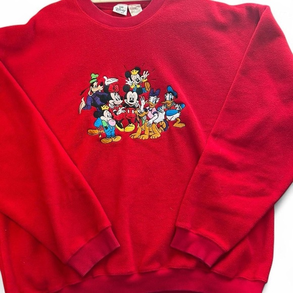 90s Vintage Disney Store Red Fleece Sweatshirt | Size L Oversized - Picture 5 of 8
